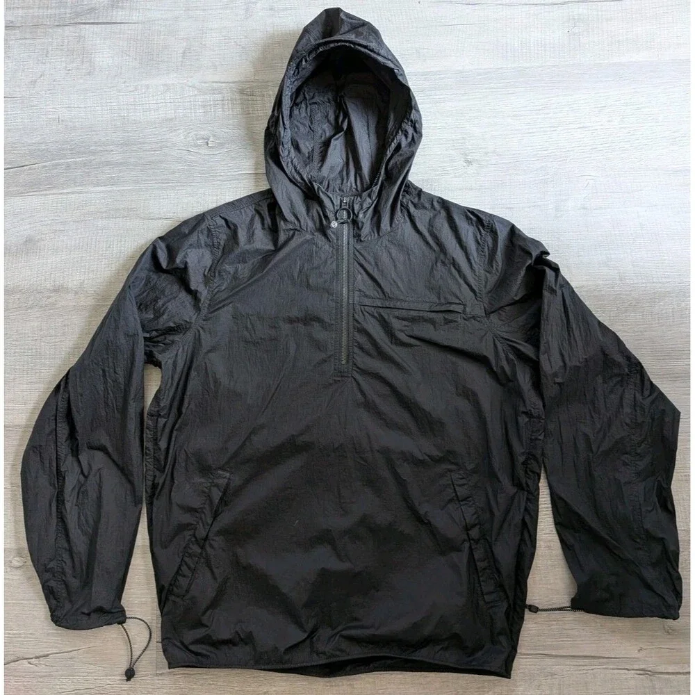 Lululemon Women's Step Out Anorak Half Zip Nylon Windbreaker Jacket Sz L Black